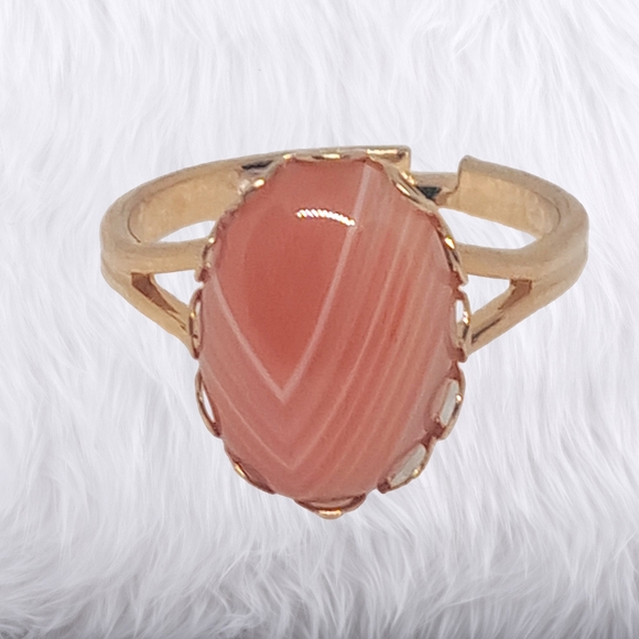 Jewelry - Gold Tone Adjustable Ring with Natural Gemstone